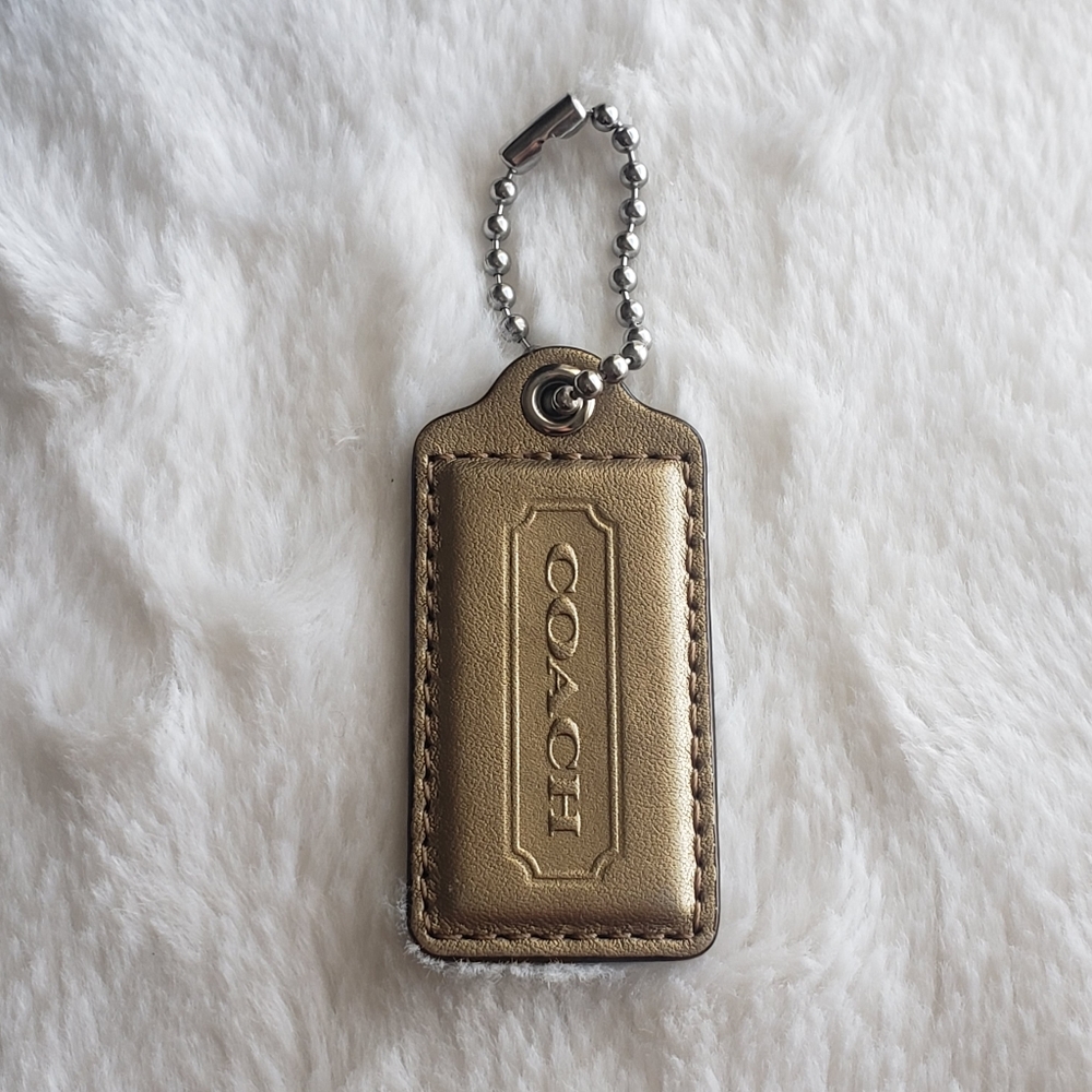 Coach 2.5" Gold Leather Purse Bag Charm Tags with ball chain